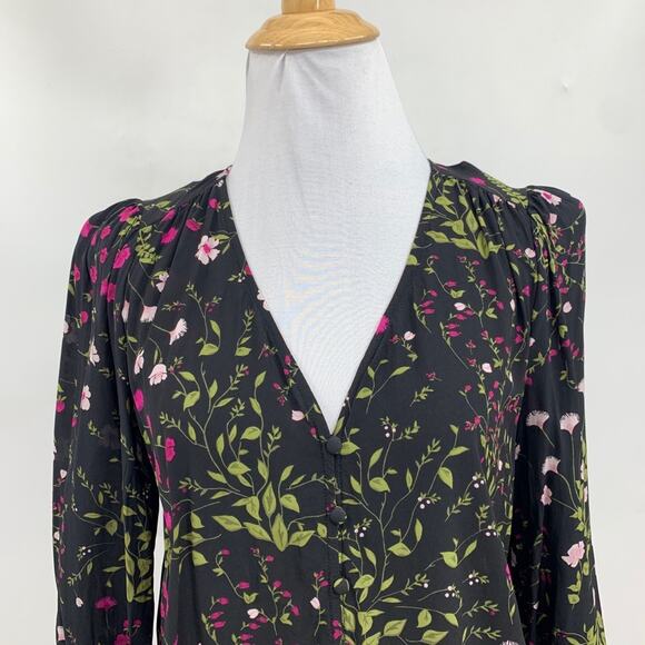 Joie Blouse Womens XS Extra Small Multi Bolona Floral Puff Shoulder Button Front - Picture 3 of 11